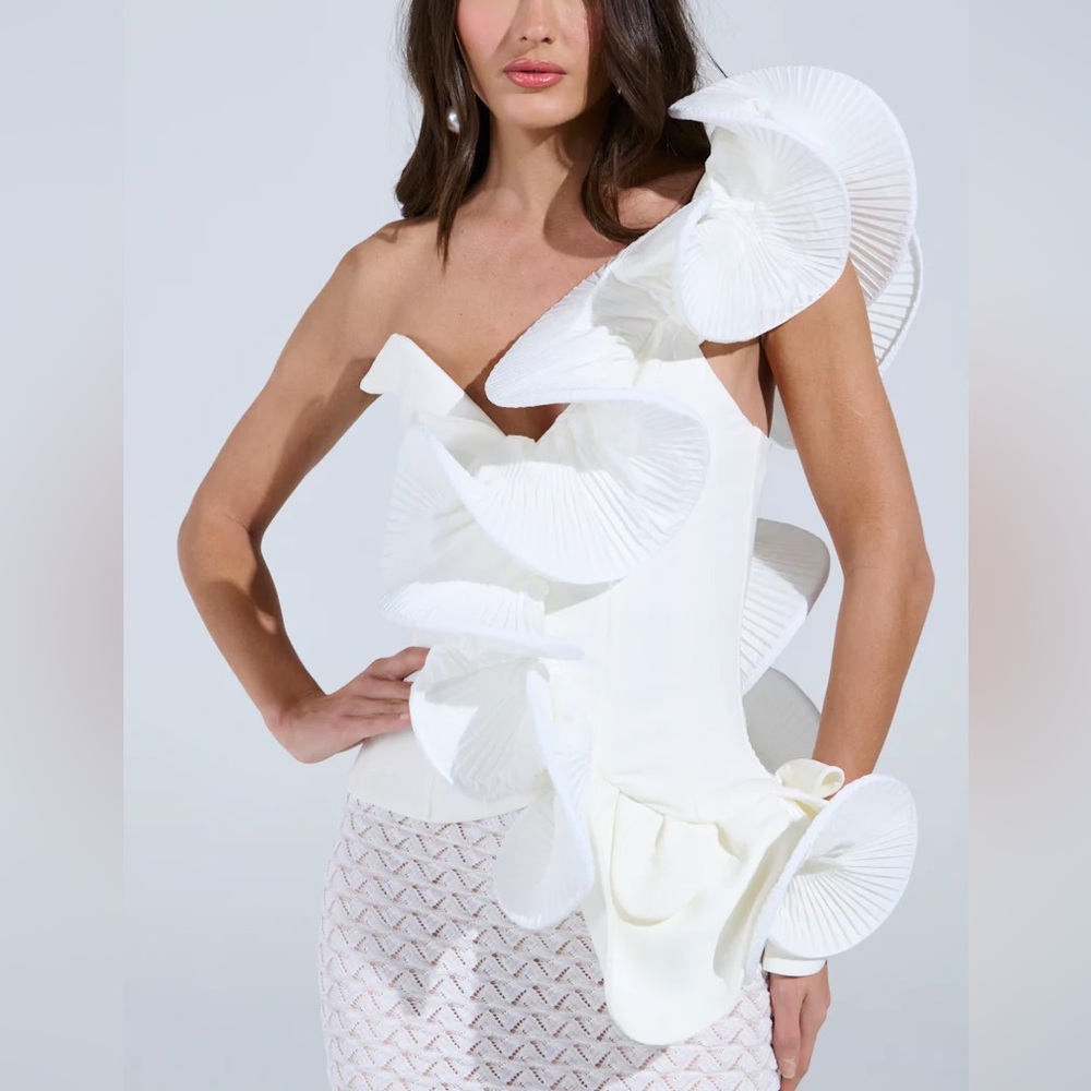 Statement White Ruffled One-Shoulder Top